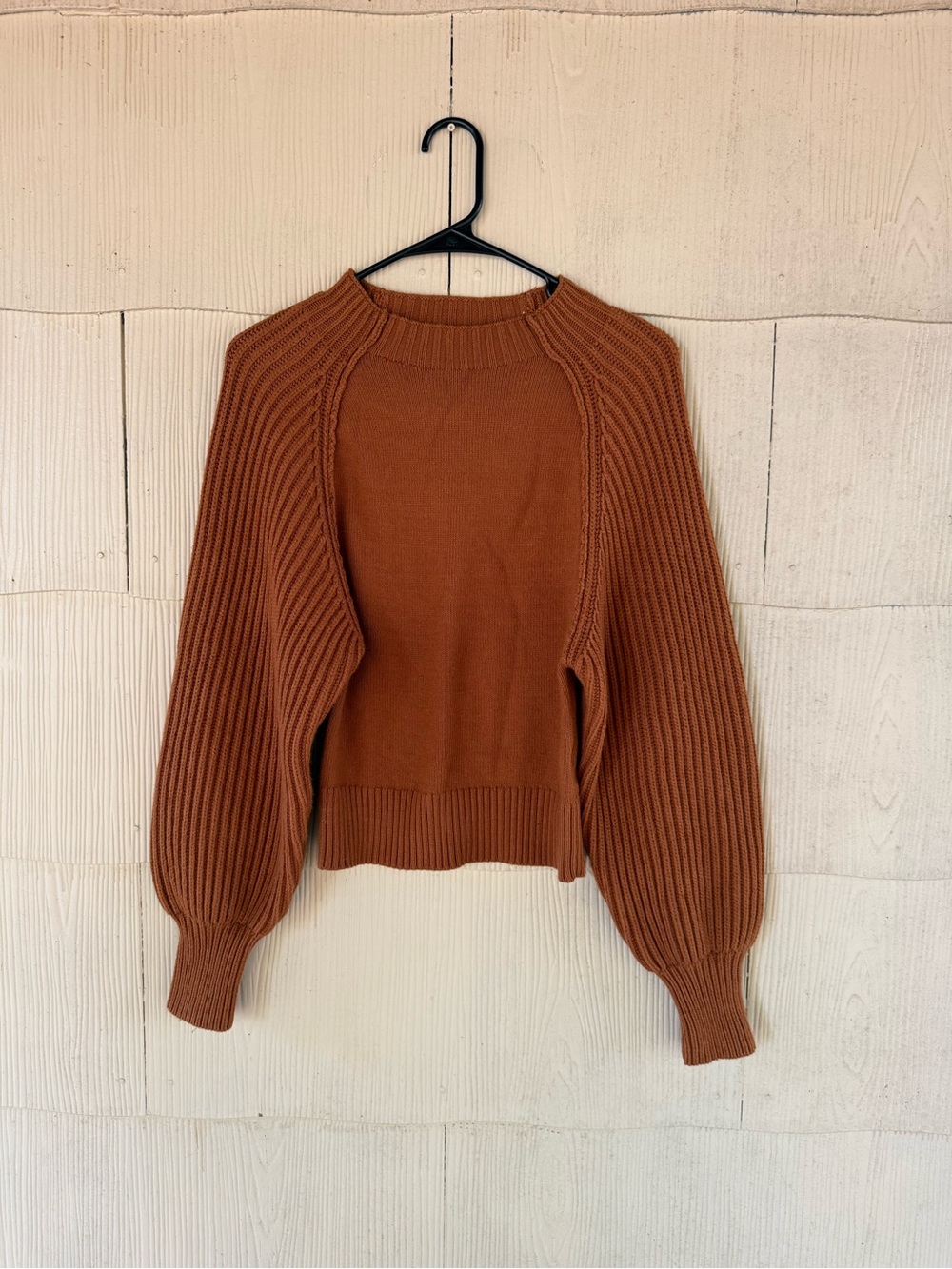Maeve Mock-Neck Raglan Ribbed Sleeve Pullover Sweater | Rust | Size Small